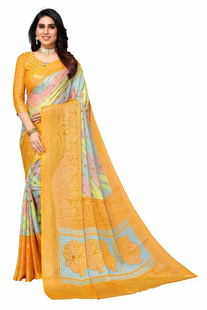 Toned Tie&Dye With Motifs Printed Soft Chiffon Brasso Saree