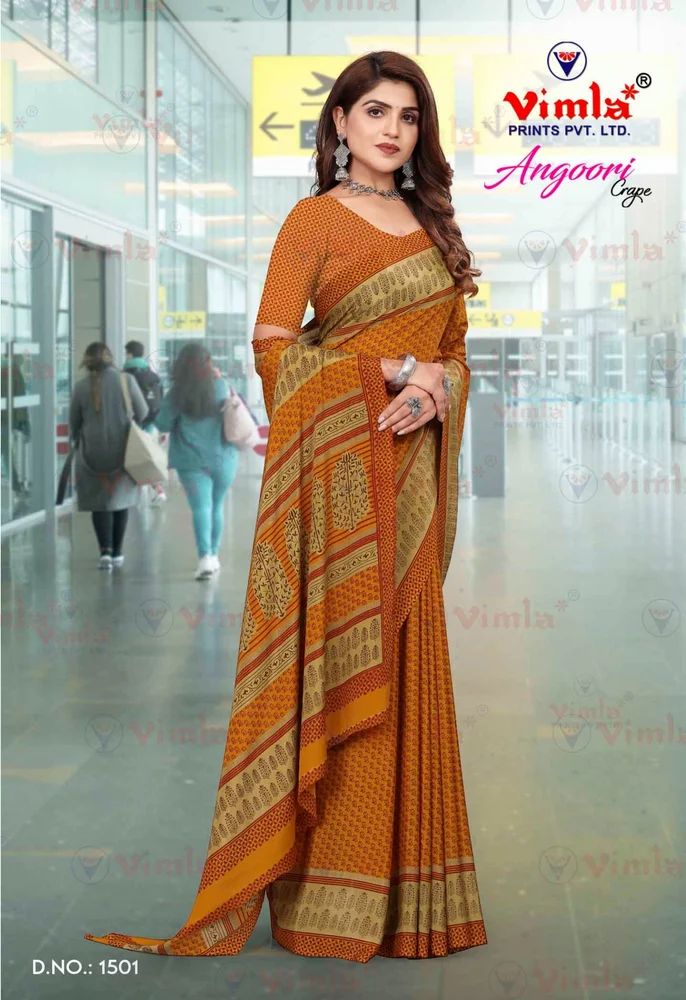 Vimla Prints Crepe Silk Uniform Saree With Blouse Piece