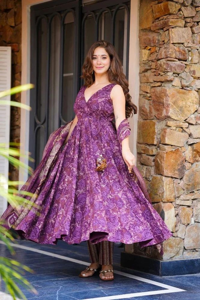 Digital Printed cotton Anarkali suit with pant and dupatta