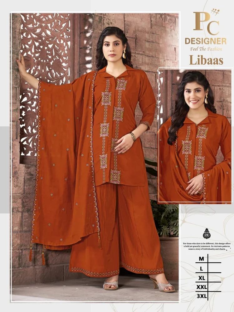 Ladies Libaas Roman Silk Kurti Palazzo Dupatta  Set