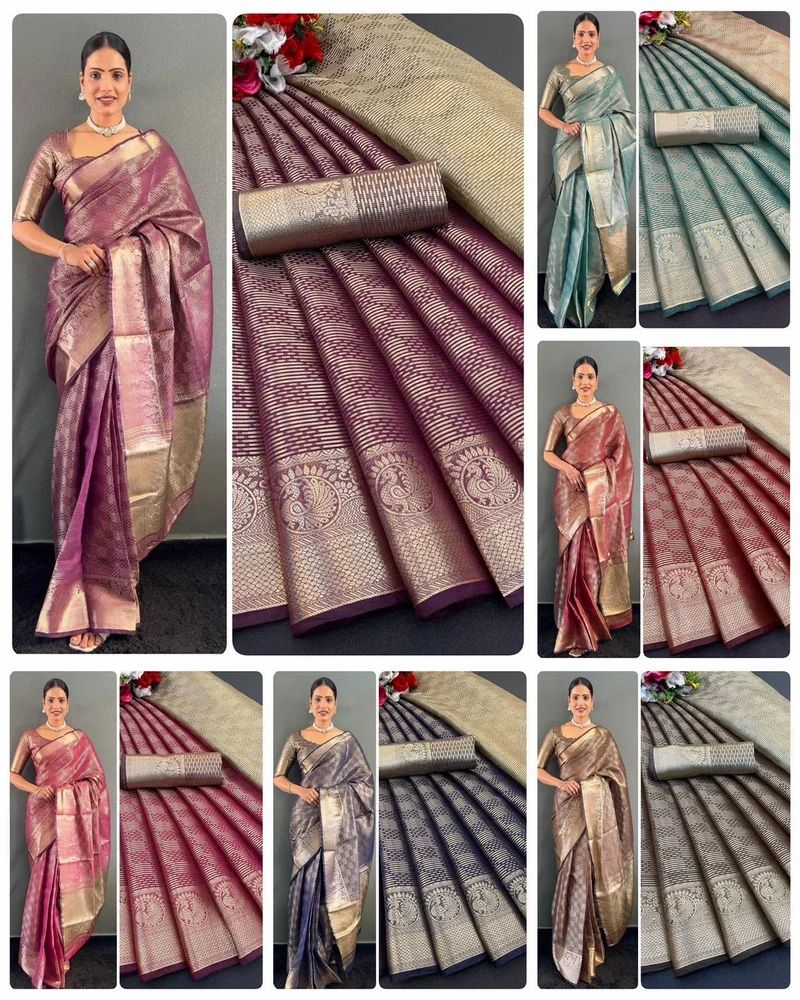 Kanchi Border Copper Tissue Silk Gold Saree