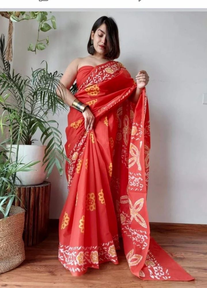 Red Digital Print Linen Sarees