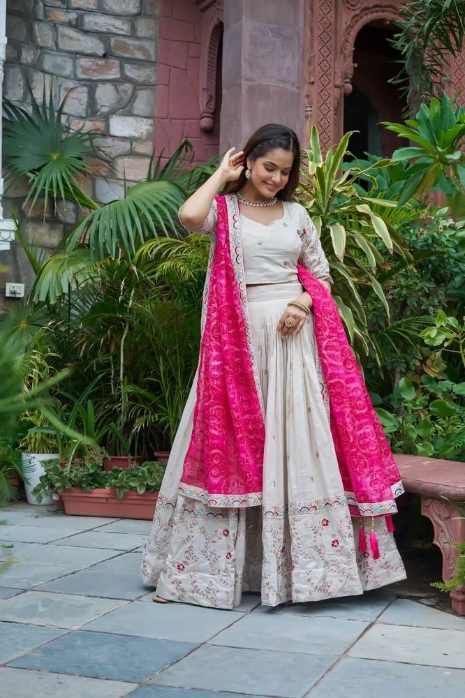 TRENDY CULTURE Designer Pure Tissue Silk Heavy Embroidered Lehenga Choli