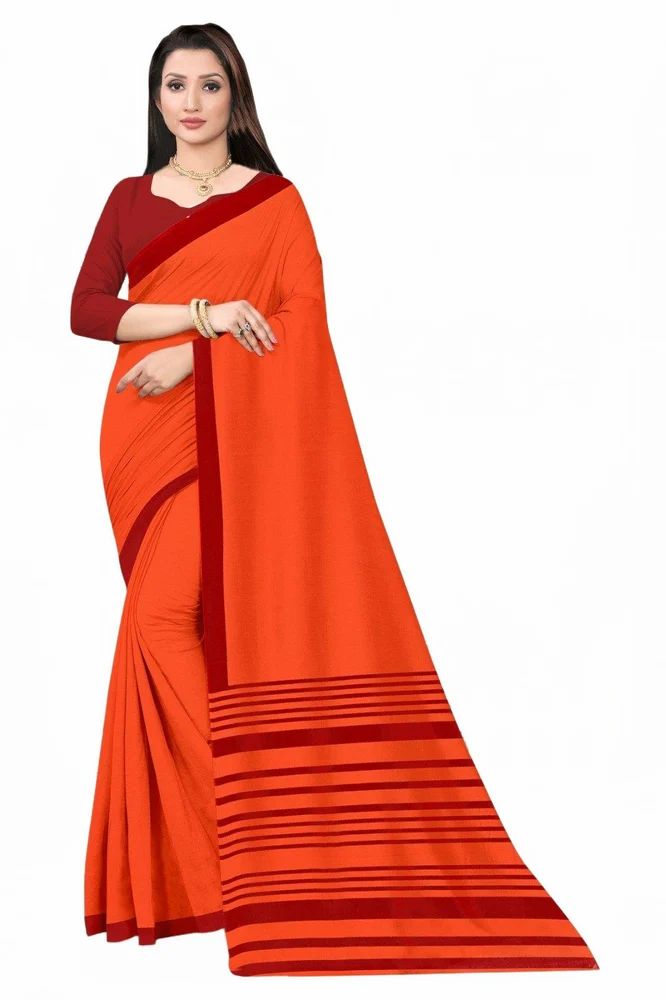 TTD Seva Saree Tirumala seva saree Orange with Maroon Border Striped Pallu