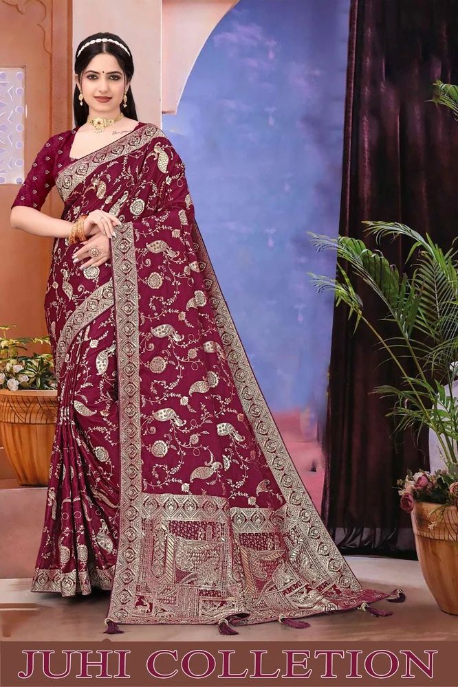 Wine Paisley Silk Saree