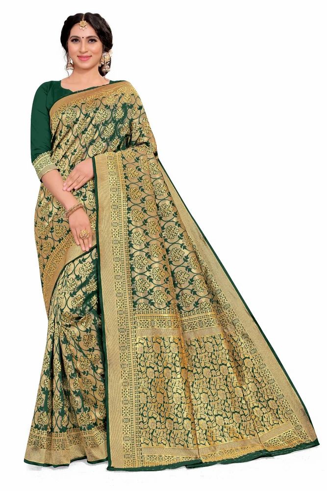 Ladies Floral Printed Green Uppada Silk Saree