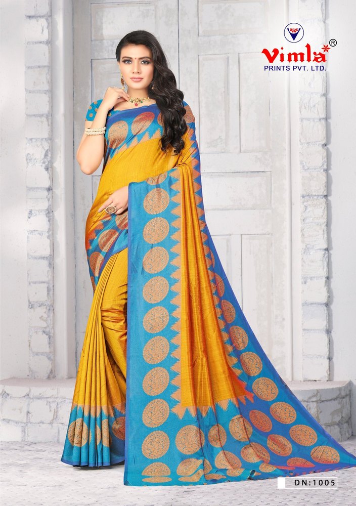Yellow Art Silk Uniform Saree By Vimla Prints
