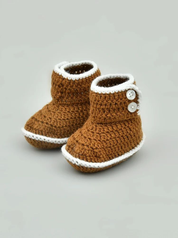 Brown Woollen Infant Crochet Booties