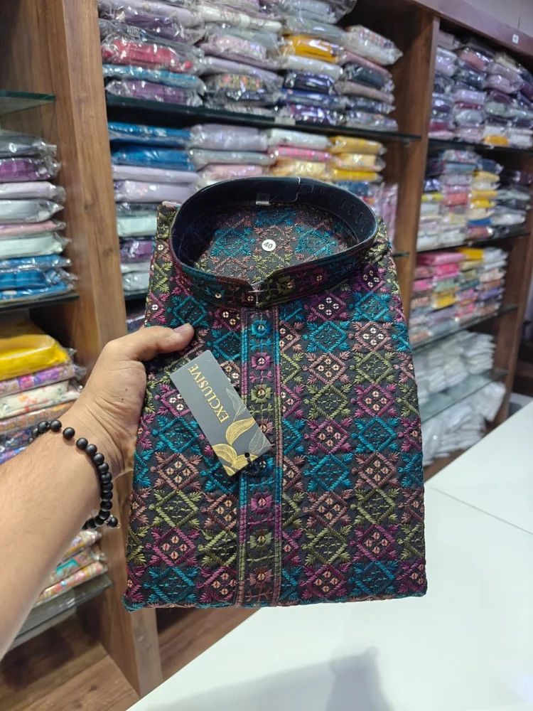 MENS COTTON MULTI EMBRODIERY WORK KURTA