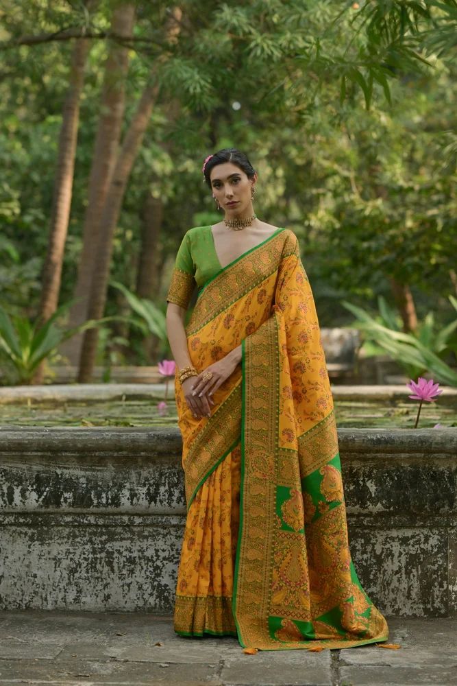 Soft Pashmina Silk Saree with exotic kashmiri type colourfull jal weaving pattern saree