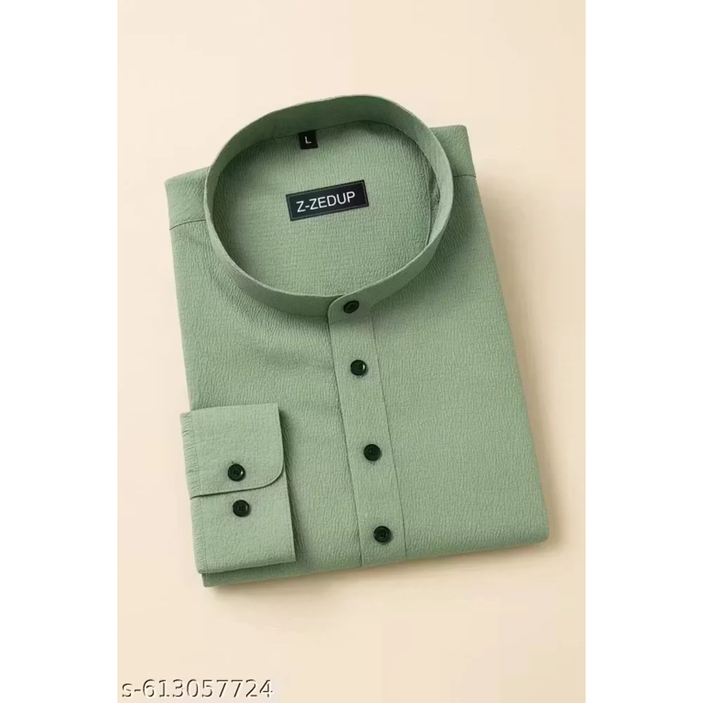 Men Light Green Cotton Blend Short Kurta