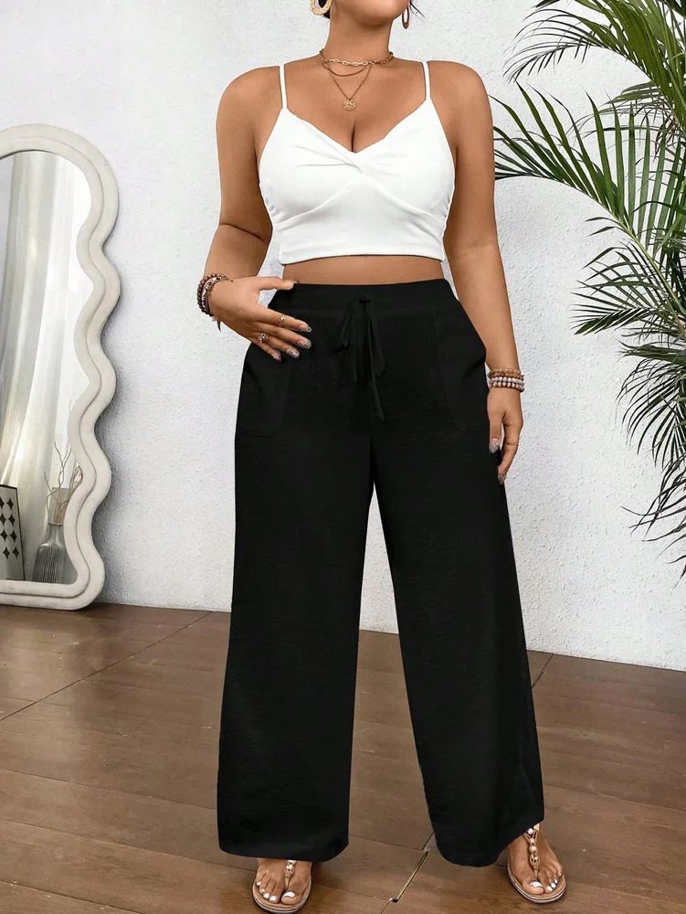 Women's Black Stretchable Solid Cotton Lycra Blend Casual Trouser