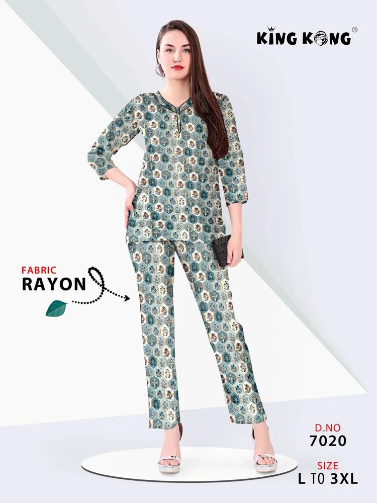 Printed Rayon Co-ord Set for Ladies (L-3XL)