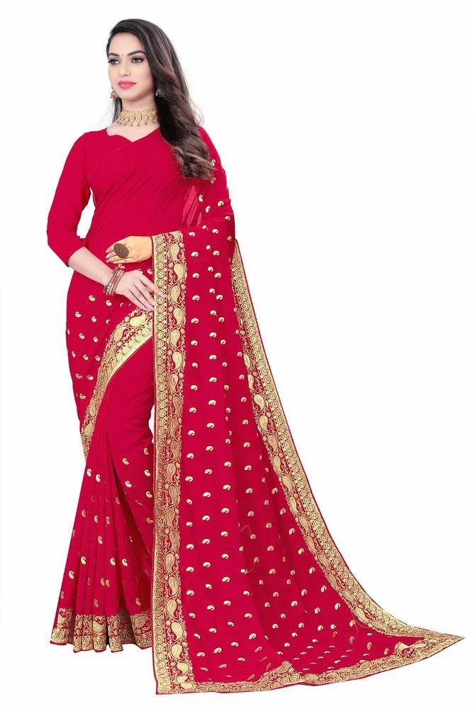Ladies Red Cotton Saree