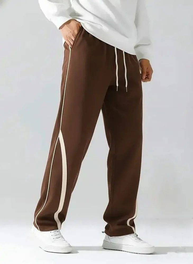 Men Striped Lycra Brown Jogger Pants