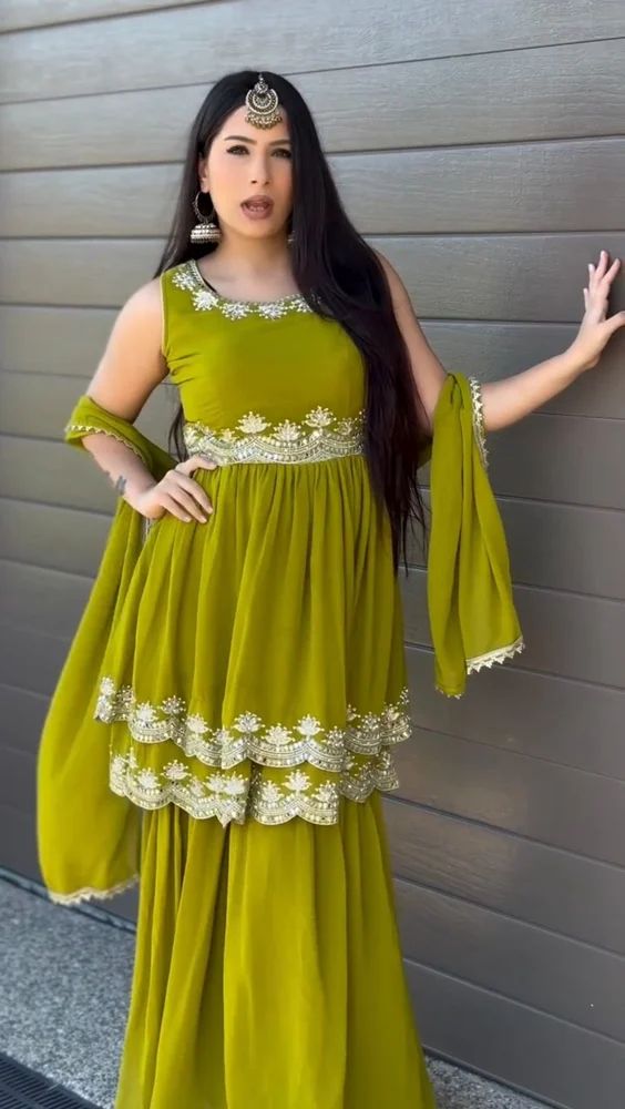 Designer Sharara with top kurti and dupatta