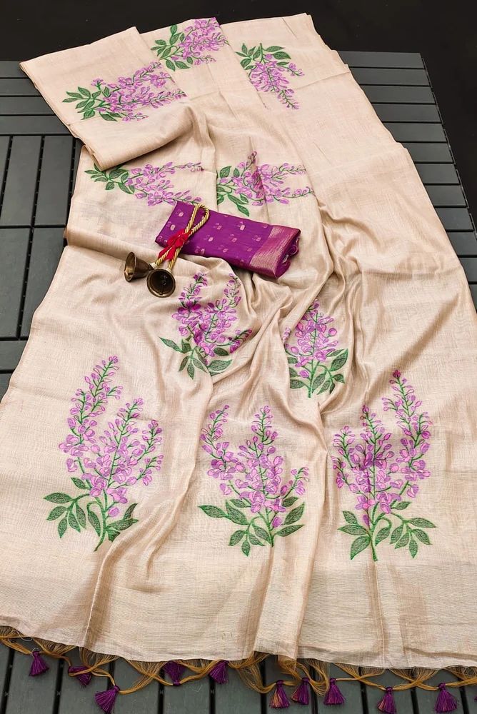 Premium soft muga silk saree with floral weaving pattern