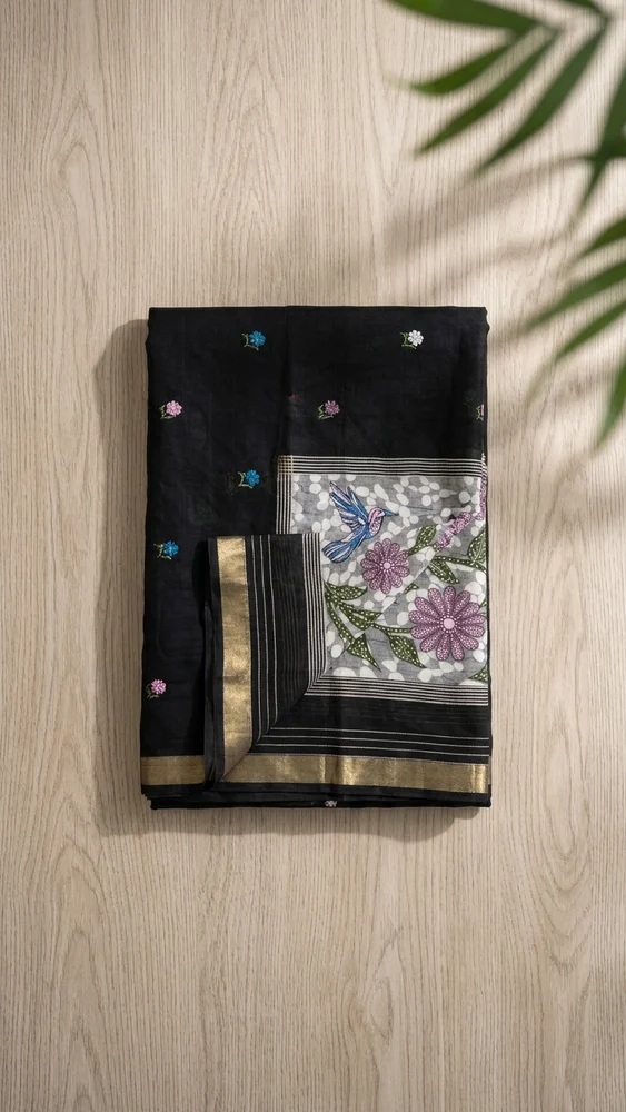 GREY Cotton Jamdani Woven Saree