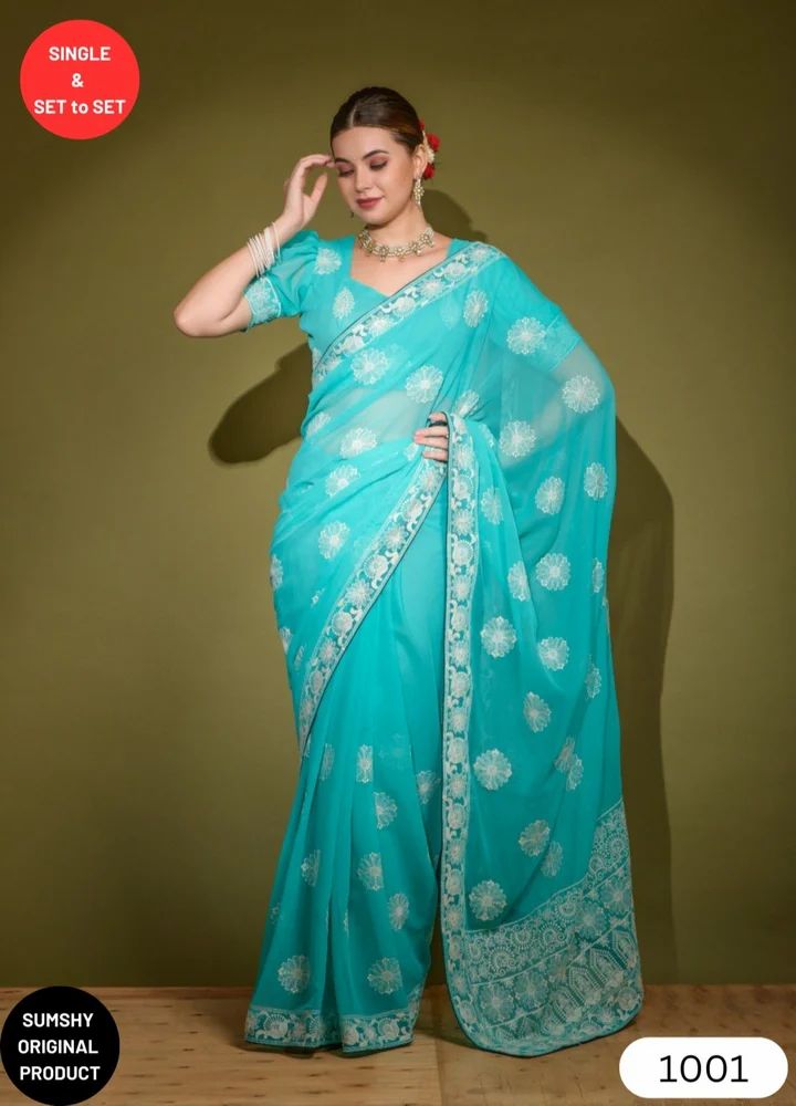 Embroidery Work Georgette Sarees Wholesale Catalog