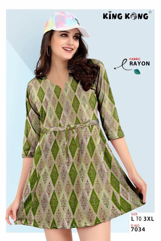 Elegant Heavy Rayon Printed Tunic Top for Women (Sizes L-3XL)