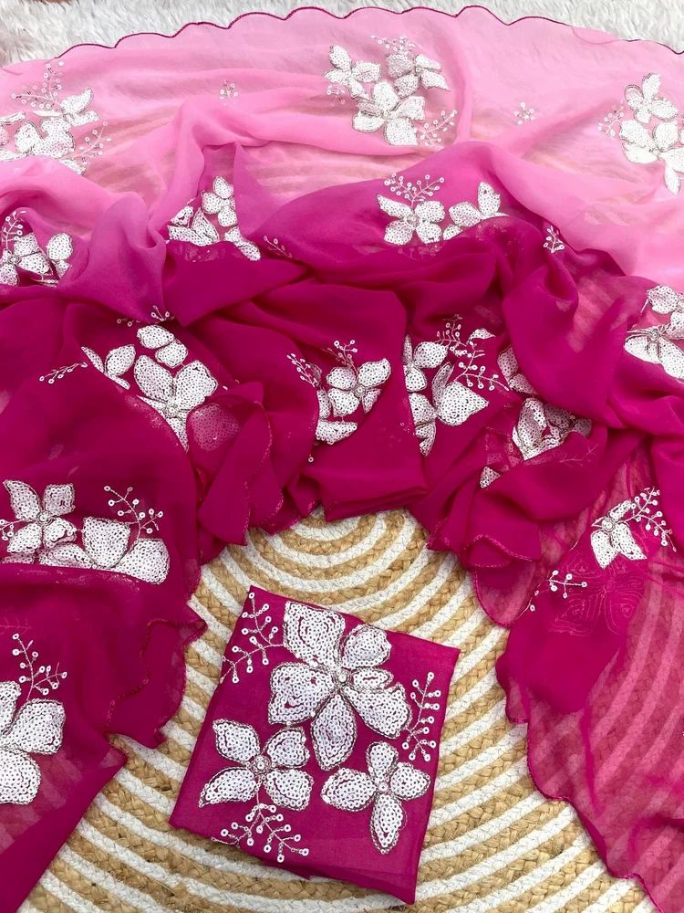 GEORGETTE EMBRODRY THRED AND SEQUNCE WORK SAREE AT WHOLESALE PRICE