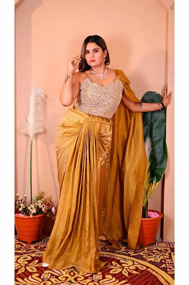 Golden Indo Western Skirt Set