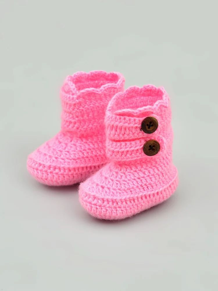 Pink Woollen Infant Crochet Booties