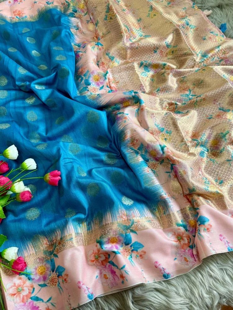 BANARASI HANDLOOM KATAN SILK FLORAL BORDER SAREE AT WHOLESALE PRICE