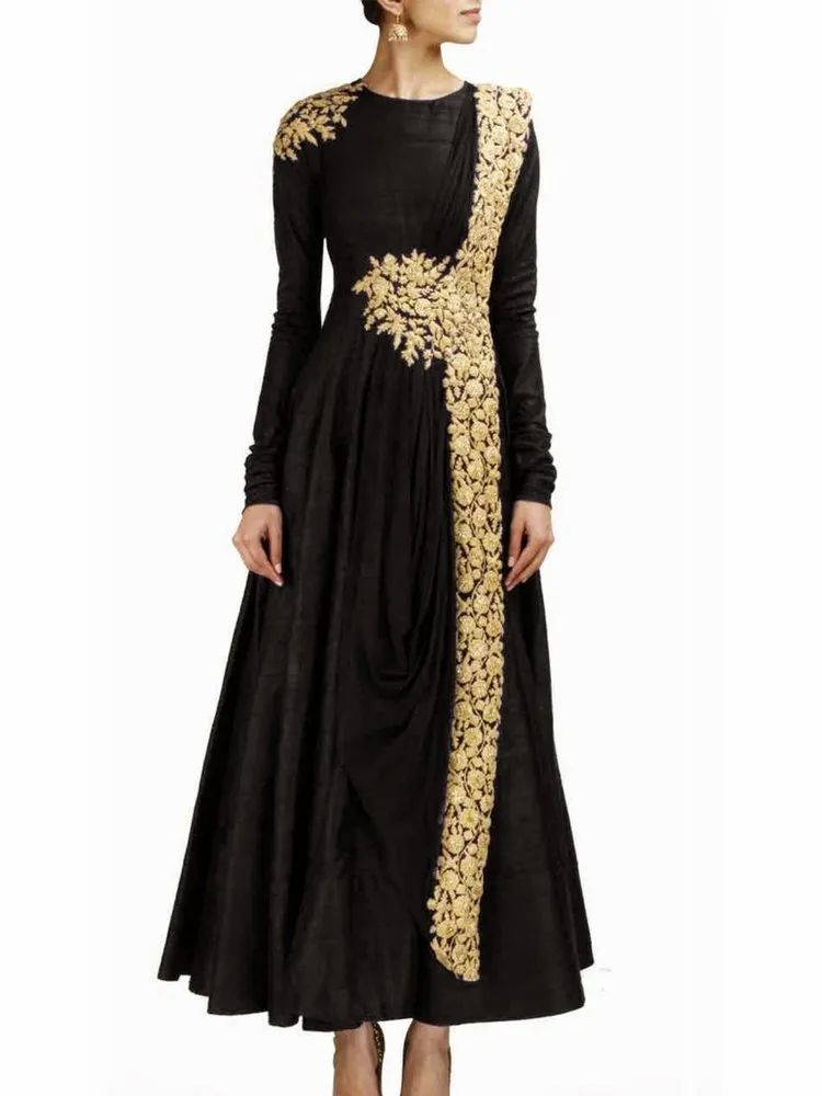Gold Embroidered Black Anarkali Gown