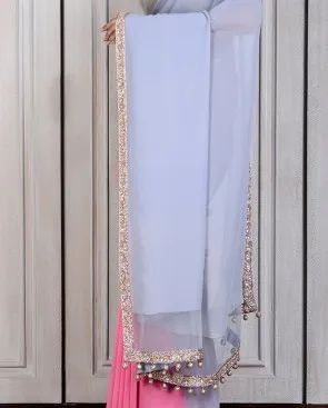 Blue-Pink Panelled Sari