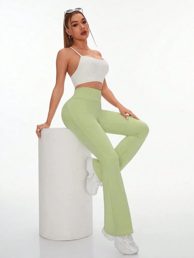 Women's Light Green Stretchable Solid Cotton Lycra Blend Casual Trouser