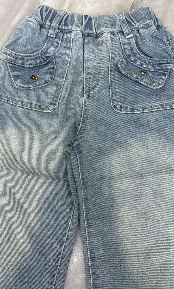 Girls Straight Fit Denim Jeans with Elastic Waist (2-4 Yrs)