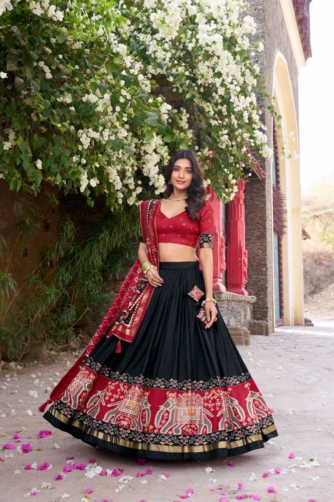 TRENDY CULTURE'S  Designer Tasar Silk Lehenga with Patola & Foil Work