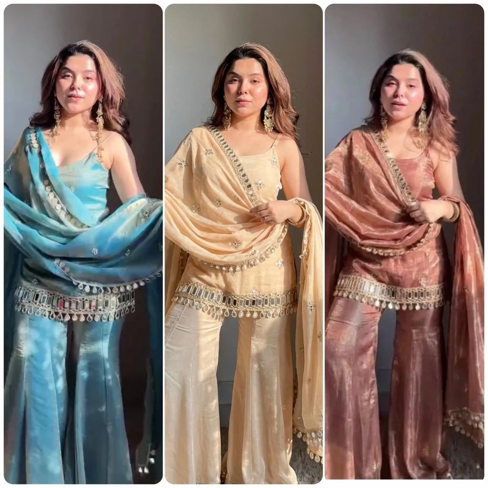 Ethnic Embroidery Sequence Work with real Mirror kurti with plazo and dupatta