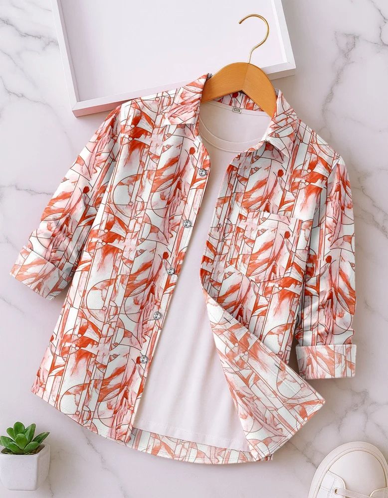 Orange Men Rayon Printed Shirt
