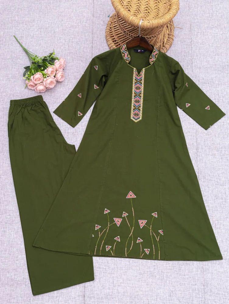 Ladies 3/4 Sleeve Cotton Kurti Pant   Set