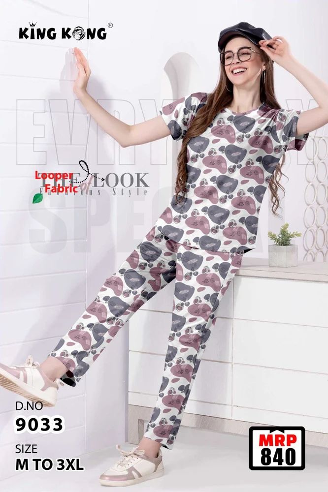 Stylish Looper Night Suit for Women - T-Shirt & Pyjama Set (M to 3XL)
