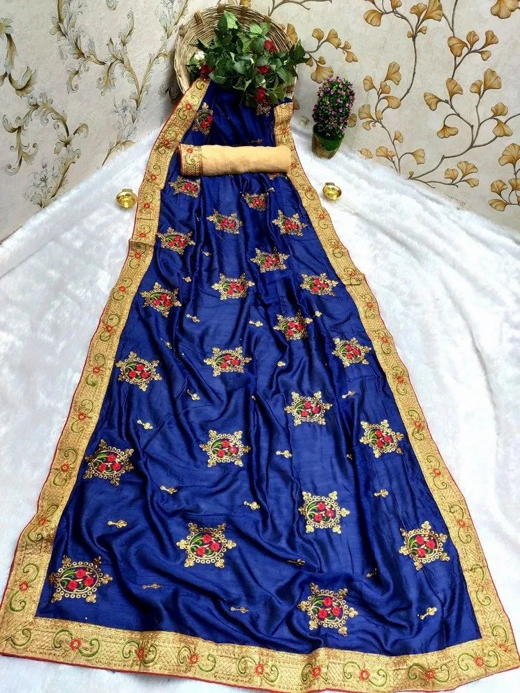 Ladies Embroidery Designer Bangalori Silk Saree