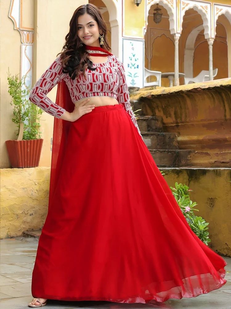 TRENDY CULTUR' S Semi-Stitched Heavy Georgette Lehenga with Thread & Sequins Embroidery