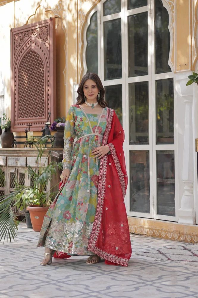Digital Printed Gown With Dupatta