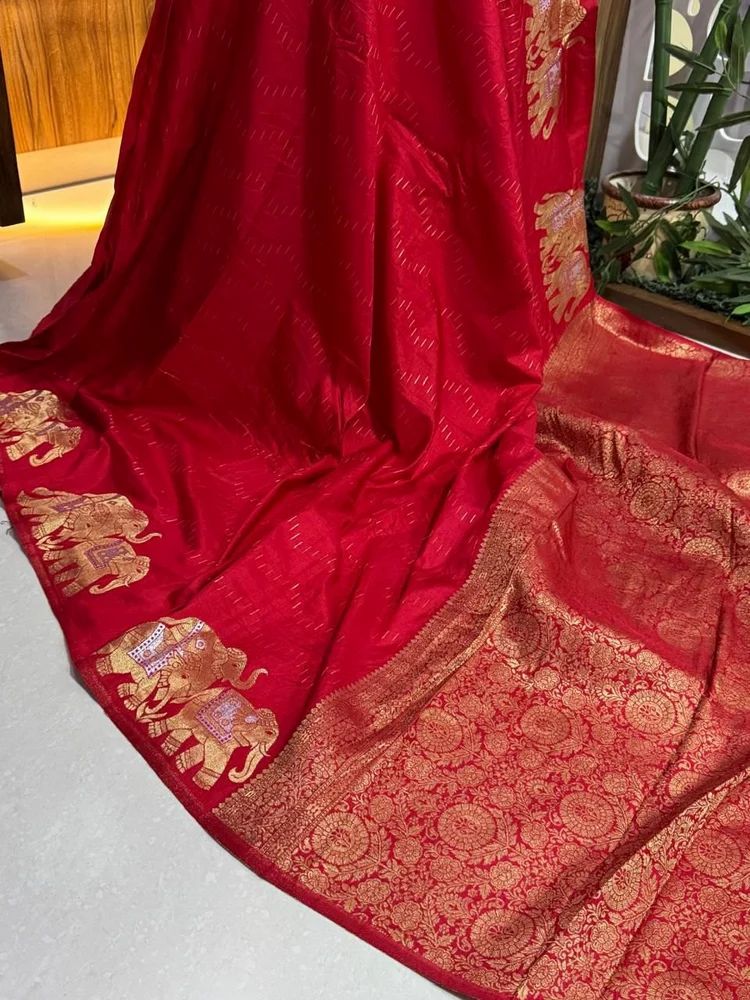 BANARASI SILK WEAVING BORDER WITH ELEPHANT FIGURE MOTIFS SAREE AT WHOLESALE PRICE
