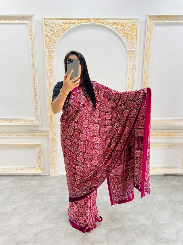 Ajrakh Model Silk Saree