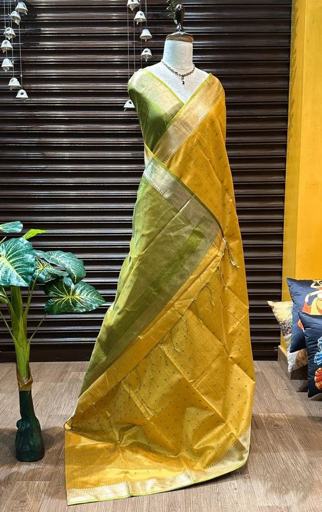 SEMI TUSSAR SILK SAREE WITH ALL OVER BANDHANI STYLE WITH CONTRAST BLOUSE