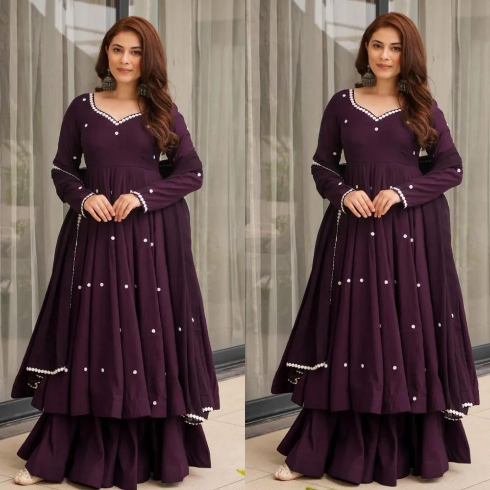 designer anarkali gown with plazzo and dupatta