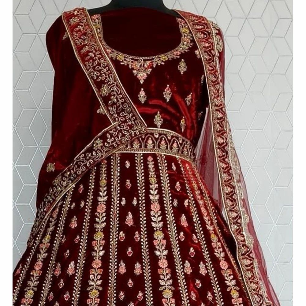 Shrinidhi Velvet Embroidered Bridal Lehenga