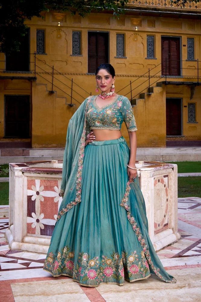TRENDY CULTURE' S Zari Shimmer Lehenga Choli with Sequins & Thread Embroidery Work