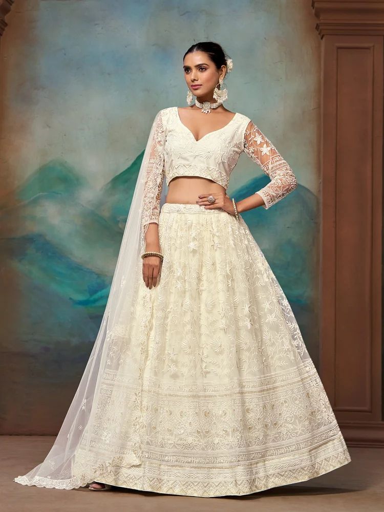 TRENDY CULTURE'S  White Soft Net Lehenga Choli  - Manufacturer Price