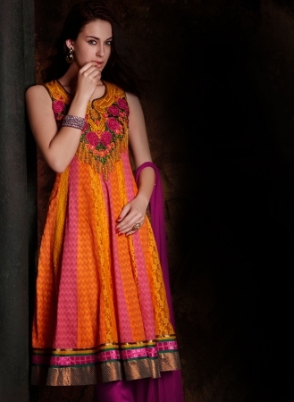 Pink Textured Kurta Suit
