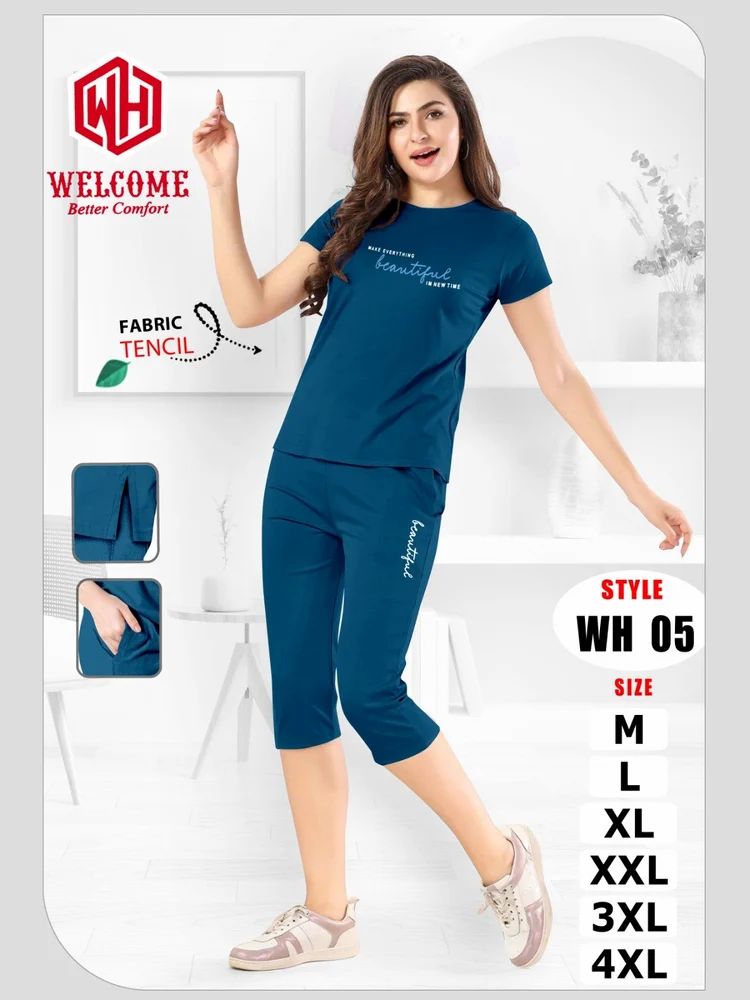 Ladies Tencil  T-Shirt & Capri Night Suit, Size: M to 4XL