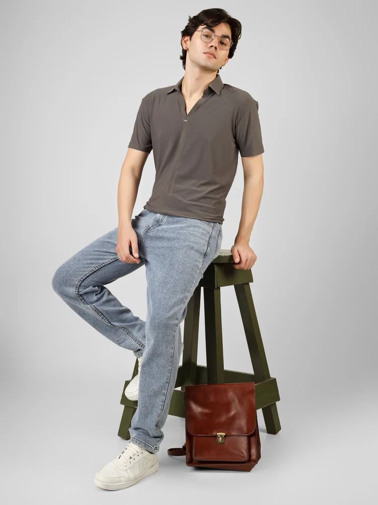 Nylon Grey V Neck Men T Shirt